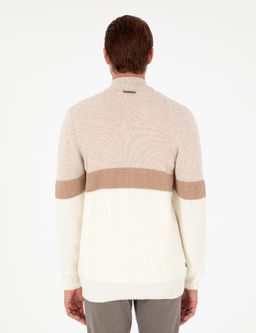 Ekru Regular Fit Y_n Kar___ml_ Fermuarl_ Triko H_rka - Pierre cardin фото 5