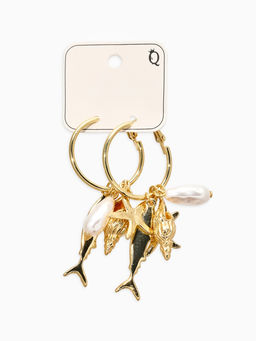 Серьги «Морской мир», с подвесками, белые в золоте