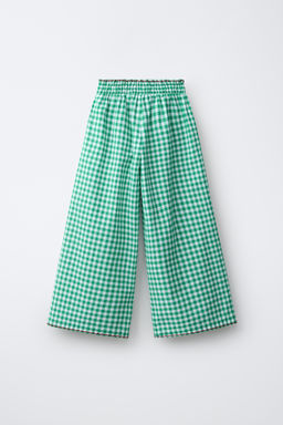 PANTAL?N WIDE LEG CUADRO VICHY / Blanco / Verde