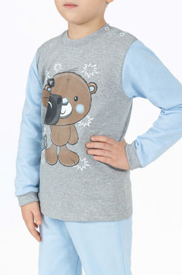 Костюм детский голубоймеланж принт сова в тельняшке