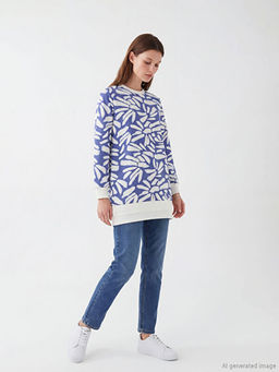Bisiklet Yaka Desenli Kad?n Sweatshirt Tunik
