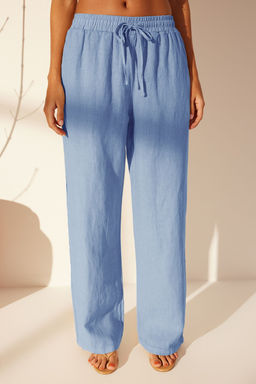 Lacivert %100 Keten Beli Lastikli Yuksek Bel Wide Leg Pantolon TWOSS24JE00249 - Trendyolmilla фото 23