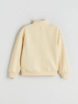 Dik Yaka Bask?l? K?z ?ocuk Sweatshirt