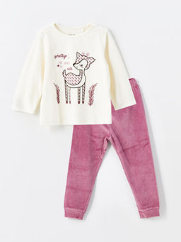 Bisiklet Yaka Kadife K?z Bebek Pijama Tak?m?