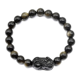 Обсидиан иризирующий браслет шарик 8мм с Драконом