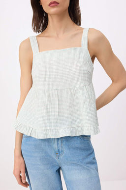 Cok Renkli Kareli S?rt? Baglama Detayl? Rahat Dokuma Bluz TWOSS26BZ00553