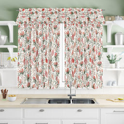 Шторы для кухни с ламбрекеном, 3шт: 110х160см - 2шт "Сардиния", ламбрекен 326х34см, на шторной ленте, рогожка, хлопок "Премиум" 186г/м2, упаковка классическая 28х41см, "Домашняя мода" (Россия)