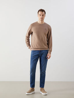 Bisiklet Yaka Uzun Kollu Bask?l? Erkek Sweatshirt