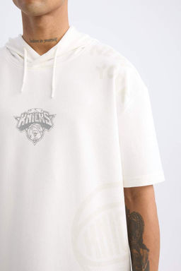 Мужская футболка оверсайз с капюшоном и принтом DeFactoFit NBA New York Knicks с короткими рукавами  фото 6