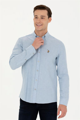 Мужская голубая базовая рубашка с длинным рукавом - U.s. polo assn фото 3