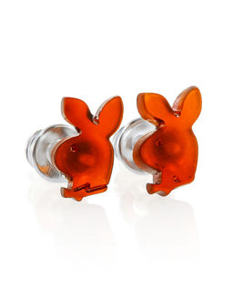 Забавные серьги-гвоздики Зайка Playboy из натурального янтаря