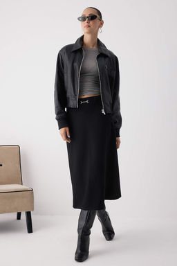 Wardrobe Essentials Siyah Kemerli Maxi Denim Etek | TWOAW26ET00024 - Trendyolmilla фото 2