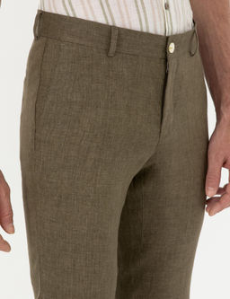 Haki Slim Fit %100 Keten Pantolon