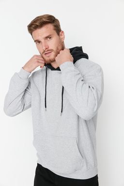 TRENDYOL MAN Kahverengi Oversize/Genis Kesim Kapusonlu Bask?l? Ici Polar/S?cak Tutan Sweatshirt TMNAW23SW00023 - Trendyolmilla фото 2