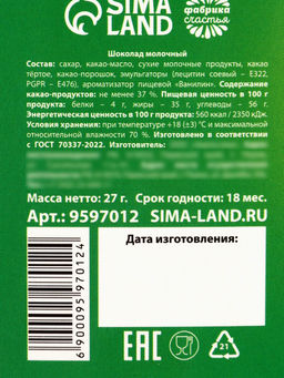 Шоколад на новый год молочный Котик в шапочке, 27 г