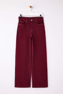 Bordo Yuksek Bel Genis Paca Comfort/Esnek Wide Leg Jeans TWOAW26JE00299