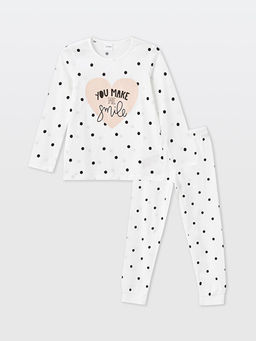 Bisiklet Yaka Bask?l? Uzun Kollu K?z ?ocuk Pijama Tak?m?