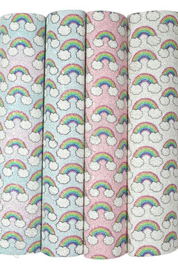 Кожзам с блестками "Радуга" А4 (4 листа) SF-7208, ассорти 4 цвета