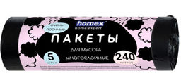 HOMEX пакеты д/мусора 240л* 5шт в рулоне "Очень Прочные" черные