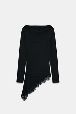 ASYMMETRIC HEM LACE T-SHIRT - Zara фото 8