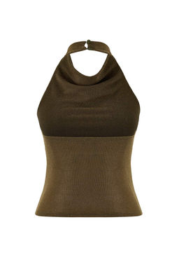 Haki Yuksek Degaje Yaka Simli Orme Party Bluz TPRSS26BZ00005