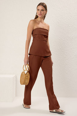 Haki Keten Gorunumlu Straplez Bluz ve Pantolon Dokuma Alt-Ust Tak?m TWOSS25AU00092 - Trendyolmilla фото 10