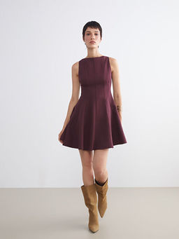 Bisiklet Yaka Peplum Mini Elbise