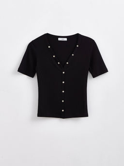 CONTE LD 2065 Джемпер в рубчик с планкой на кнопках black black