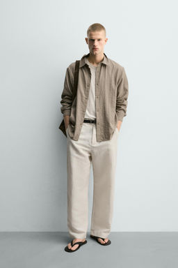 CAMISA RELAXED FIT EFECTO ARRUGADO / Beige