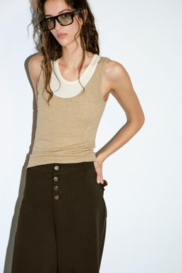 PANTAL?N RECTO BOTONES / Marr?n oscuro - Zara фото 3