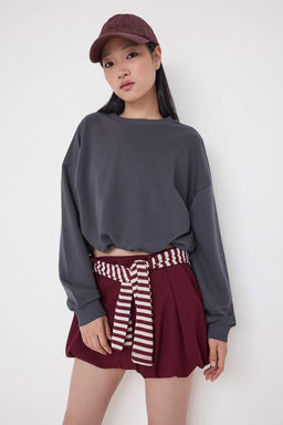 Antrasit Relaxed/Rahat Kal?p Beli Lastikli Crop Orme Sweatshirt TWOAW26SW00000