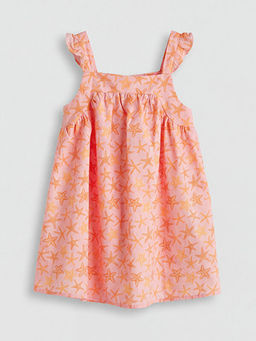 Kare Yaka Desenli K?z ?ocuk Elbise