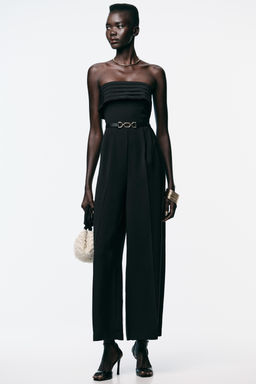 CREPE BUSTIER JUMPSUIT WITH BELT