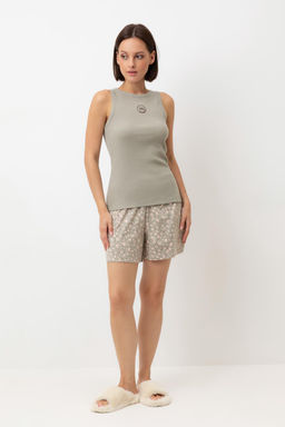 Е 20159/пыльно-оливковый,полевые цветы пижама жен