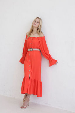 Длинное платье с открытыми плечами красное - Martichelli фото 5