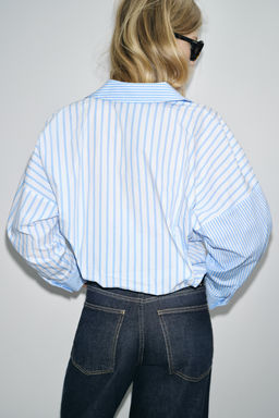 STRIPED PATCHWORK POPLIN SHIRT - Zara фото 13