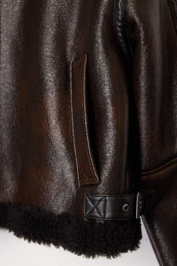 Kahverengi Oversize Kal?p Pelus Detayl? Biker Ceket Mont TWOAW25MO00032 - Trendyolmilla фото 11