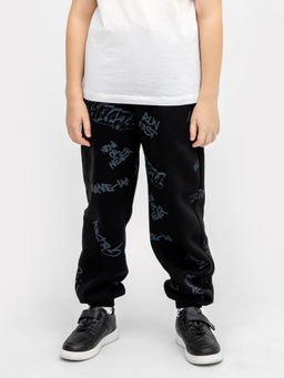 Брюки для мальчиков черные с принтом текст