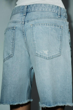 RIPPED MID-WAIST TRF DENIM BERMUDA SHORTS - Zara фото 5