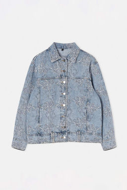 Limited Edition Mavi Desenli Oversize Denim Ceket TWOSS26CE00045
