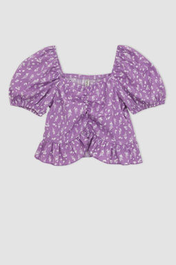 Укороченная футболка с короткими рукавами и складками для девочек - Defacto фото 7