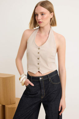 Ekru Gold Dugme Detayl? Comfort Denim Yelek TWOSS26YE00036 - Trendyolmilla фото 2