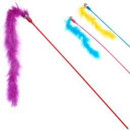 Цена за 6 шт. Игрушка - дразнилка на палочке "ЦапЦап", пушистик и колокольчик, микс три цвета, 50см ( пакет с подвесом)