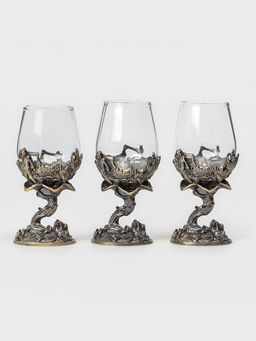 Рюмки для водки «Рыбалка», подарочный набор на 3 персоны, 50 мл, стекло, металл, цвет бронза