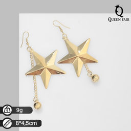 Серьги висячие Звезда с цепочками, цвет золото, 8см