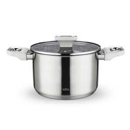 Кастрюля (нерж) ФЛОРА 22x13,5см 5.1л, капсул индукци дно, Soft touch, стекл. Крышка LR02-259 /LARA/