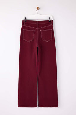 Bordo Yuksek Bel Genis Paca Comfort/Esnek Wide Leg Jeans TWOAW26JE00299 - Trendyolmilla фото 2