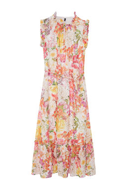 Ekru Cicek Desenli A-Kesim Midi Astarl? Sifon Dokuma Elbise TWOSS23EL01840