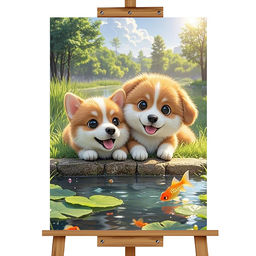 Мозаика алмазная "Щенки у пруда" 20*30см.