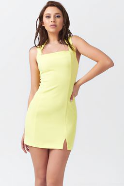 Платье летнее облегающее на бретелях неоновое желтое - Fly фото 9